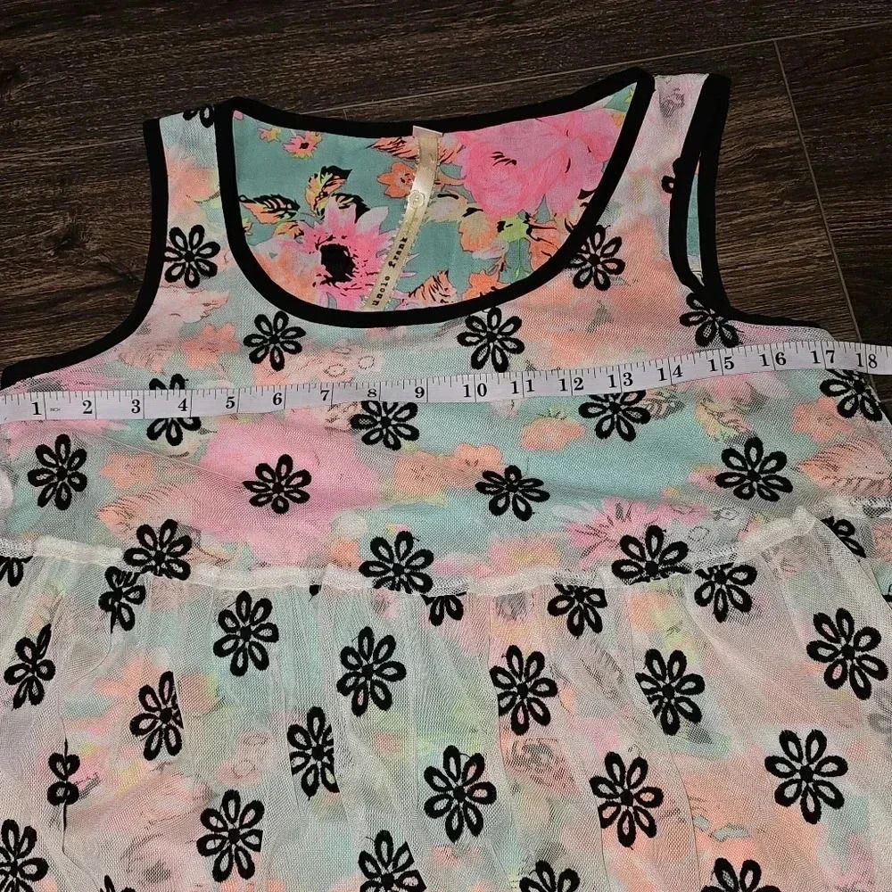 Uncle Frank Neon Floral Whimsygoth Mesh Embroidered Overlay Flirty Mini Dress XS - Picture 11 of 15